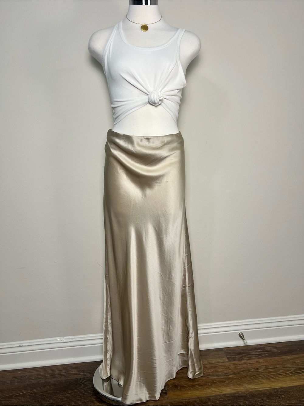 Quince 100% Washable Silk Maxi Skirt Champagne Elastic Waist NWT Large - Picture 2 of 8